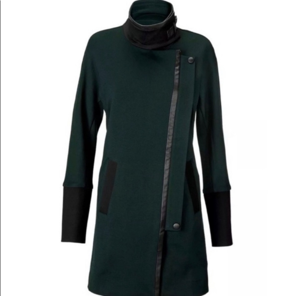 Cabi Renaissance Long Moto Zip Up Coat Jacket #3725 Forest Mock Neck Trimmed L